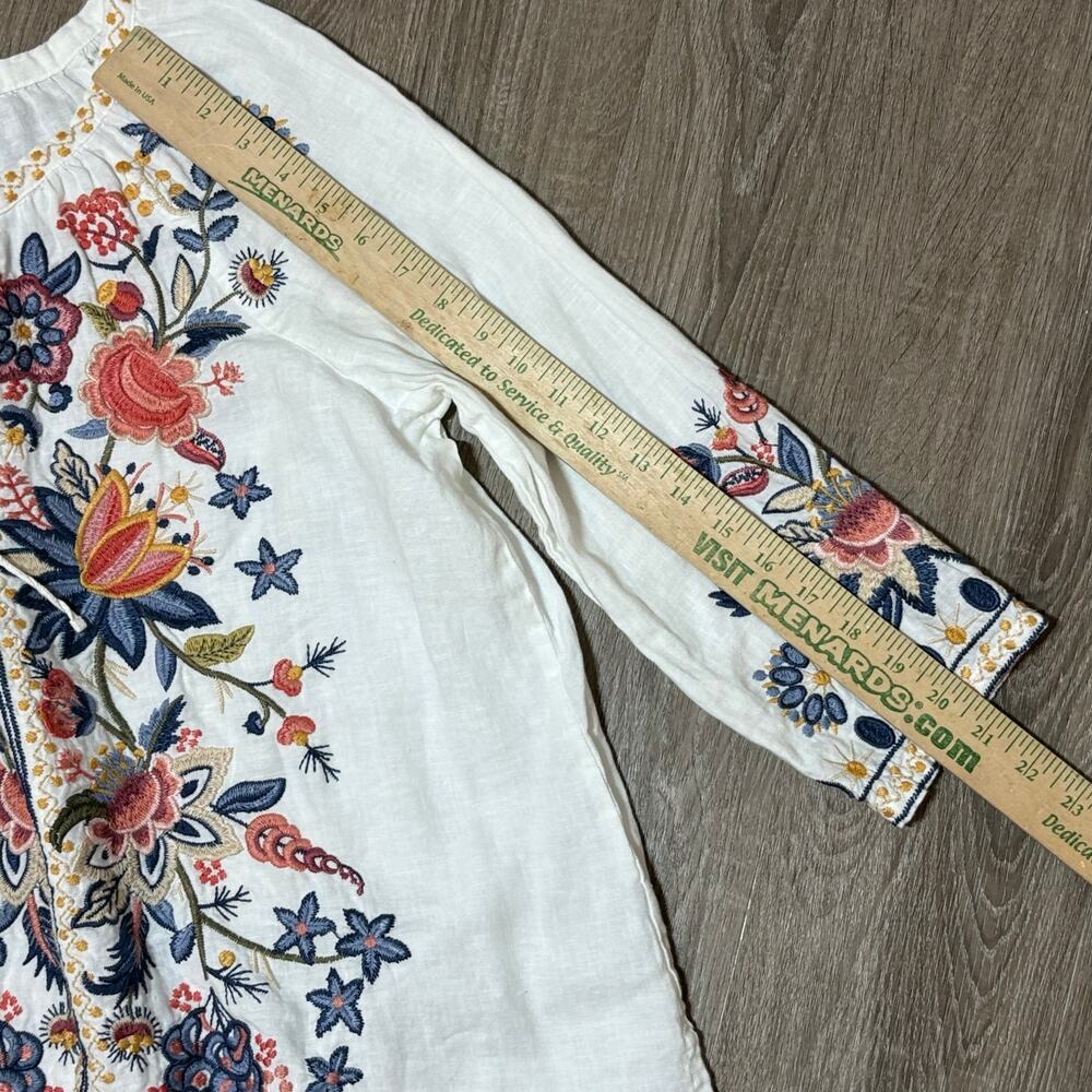 Johnny Was Linen Tiwa Blouse Tunic Top Small Boho Floral Peasant White - Picture 14 of 15